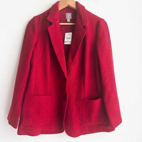 J.Jill Burgundy Textured Wool Blend Classic Blazer S Petite - Picture 2 of 5